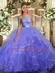 Exceptional Lavender Sleeveless Floor Length Ruffles Backless Quinceanera Gown