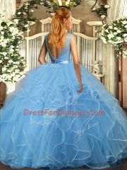 Exceptional Lavender Sleeveless Floor Length Ruffles Backless Quinceanera Gown