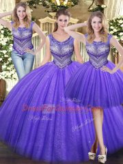 Lavender Sweet 16 Dress Military Ball and Sweet 16 and Quinceanera with Beading Sweetheart Sleeveless Lace Up