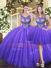 Lavender Sweet 16 Dress Military Ball and Sweet 16 and Quinceanera with Beading Sweetheart Sleeveless Lace Up