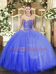 Amazing Floor Length Blue Vestidos de Quinceanera Sweetheart Sleeveless Lace Up