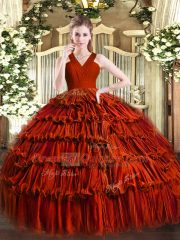 Rust Red Zipper Vestidos de Quinceanera Ruffled Layers Sleeveless Floor Length