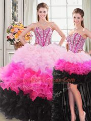 Three Pieces 15 Quinceanera Dress Multi-color Sweetheart Organza Sleeveless Floor Length Lace Up