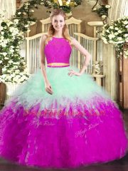 Multi-color Scoop Neckline Ruffles Ball Gown Prom Dress Sleeveless Zipper