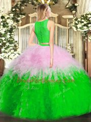 Multi-color Scoop Neckline Ruffles Ball Gown Prom Dress Sleeveless Zipper