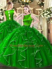 Admirable Scoop Sleeveless Organza 15th Birthday Dress Ruffles Clasp Handle