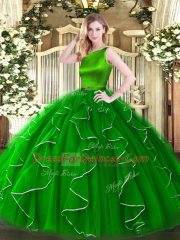 Admirable Scoop Sleeveless Organza 15th Birthday Dress Ruffles Clasp Handle