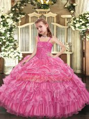 Floor Length Rose Pink Kids Formal Wear Straps Sleeveless Lace Up