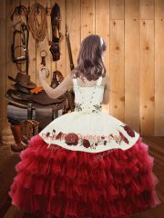 Eye-catching Red Ball Gowns Straps Sleeveless Organza Floor Length Lace Up Ruffled Layers Little Girls Pageant Dress