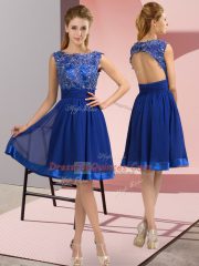 Unique Royal Blue Scoop Neckline Appliques Dress for Prom Sleeveless Backless