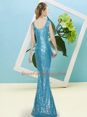 Adorable Royal Blue Zipper Prom Evening Gown Sequins Sleeveless Floor Length