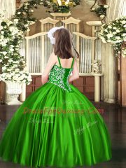 Straps Sleeveless Kids Formal Wear Floor Length Beading Purple Satin