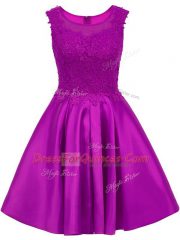 Exquisite Eggplant Purple Satin Zipper Quinceanera Dama Dress Sleeveless Mini Length Lace