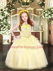 Floor Length Light Yellow Pageant Gowns For Girls Scoop Sleeveless Zipper
