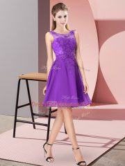 Sumptuous Knee Length Purple Damas Dress Chiffon Sleeveless Appliques