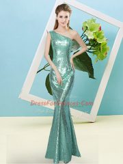 Apple Green Prom and Party with Sequins One Shoulder Sleeveless Zipper