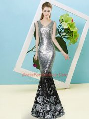 Decent Silver Zipper Evening Dress Sequins Sleeveless Floor Length