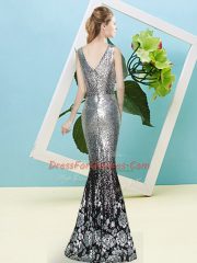 Decent Silver Zipper Evening Dress Sequins Sleeveless Floor Length