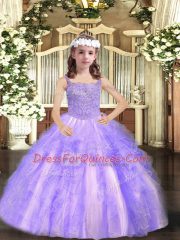 Best Sleeveless Lace Up Floor Length Beading and Ruffles Little Girls Pageant Dress