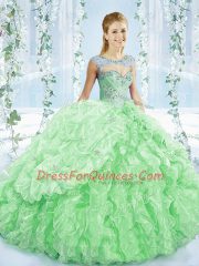 Apple Green Sweetheart Lace Up Beading and Ruching Quinceanera Dresses Brush Train Sleeveless