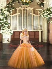 Most Popular Off The Shoulder Sleeveless Lace Up Quinceanera Dress Orange Tulle