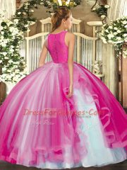 High End Ball Gowns 15th Birthday Dress Blue Scoop Tulle Sleeveless Floor Length Clasp Handle