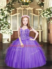 Hot Sale Spaghetti Straps Sleeveless Tulle Child Pageant Dress Beading and Ruffles Lace Up