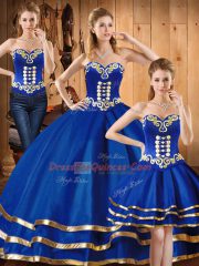 Best Selling Embroidery Sweet 16 Quinceanera Dress Blue Lace Up Sleeveless Floor Length