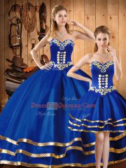 Best Selling Embroidery Sweet 16 Quinceanera Dress Blue Lace Up Sleeveless Floor Length