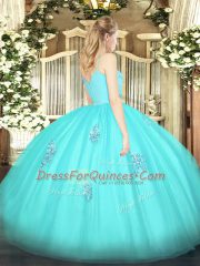 Traditional Aqua Blue Spaghetti Straps Neckline Appliques Vestidos de Quinceanera Sleeveless Zipper