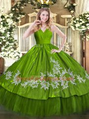 Olive Green V-neck Zipper Embroidery Quinceanera Dress Sleeveless