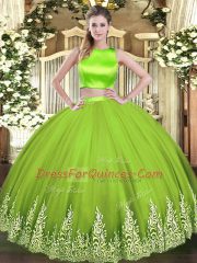 Yellow Green Sleeveless Appliques Floor Length Quinceanera Dresses