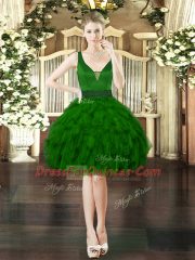 Floor Length Dark Green Quince Ball Gowns Tulle Sleeveless Beading and Ruffles