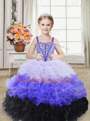 Fashion Straps Sleeveless Lace Up Kids Pageant Dress Multi-color Organza