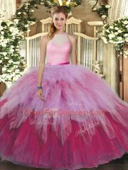 Fashionable Multi-color Backless Quinceanera Dress Beading and Ruffles Sleeveless Floor Length