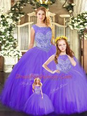 Super Floor Length Ball Gowns Sleeveless Purple Quince Ball Gowns Lace Up