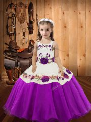 Admirable Sleeveless Lace Up Floor Length Embroidery Pageant Gowns For Girls