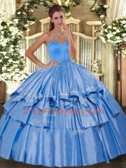 Flirting Baby Blue Ball Gowns Taffeta Sweetheart Sleeveless Beading and Ruffled Layers Floor Length Lace Up Quince Ball Gowns