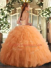 Popular Blue Lace Up Sweetheart Ruffles Ball Gown Prom Dress Tulle Sleeveless