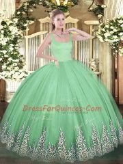 Apple Green Sleeveless Appliques Floor Length Sweet 16 Dress
