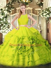 Inexpensive Yellow Green Quinceanera Dresses Military Ball and Sweet 16 and Quinceanera with Ruffles Scoop Sleeveless Zipper