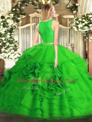Inexpensive Yellow Green Quinceanera Dresses Military Ball and Sweet 16 and Quinceanera with Ruffles Scoop Sleeveless Zipper