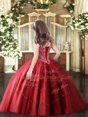Elegant V-neck Sleeveless Pageant Gowns For Girls Floor Length Beading and Appliques Green Tulle
