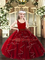 Floor Length Ball Gowns Sleeveless Wine Red Child Pageant Dress Zipper