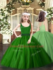 Pretty Dark Green Zipper Girls Pageant Dresses Beading Sleeveless Floor Length