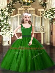 Pretty Dark Green Zipper Girls Pageant Dresses Beading Sleeveless Floor Length