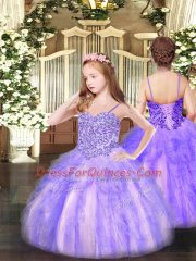 Spaghetti Straps Sleeveless Lace Up Little Girl Pageant Dress Lavender Organza
