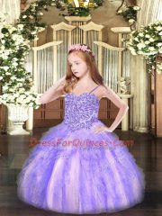 Spaghetti Straps Sleeveless Lace Up Little Girl Pageant Dress Lavender Organza