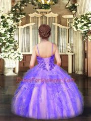 Spaghetti Straps Sleeveless Lace Up Little Girl Pageant Dress Lavender Organza