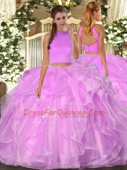 Lilac Sleeveless Beading and Ruffles Floor Length Vestidos de Quinceanera